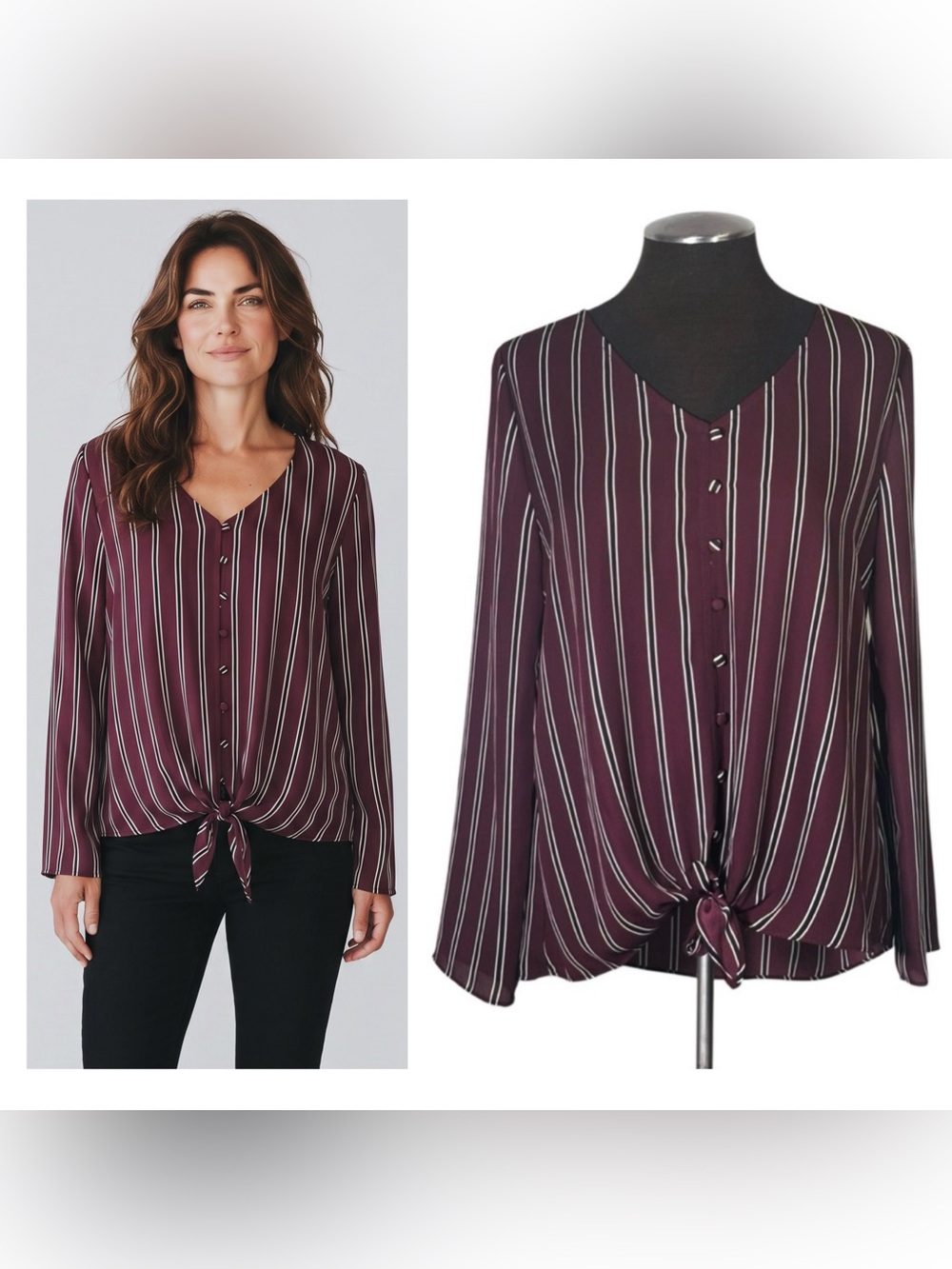 Allison Joy – Striped V-Neck Tie Front Button Top – Evereve - Medium